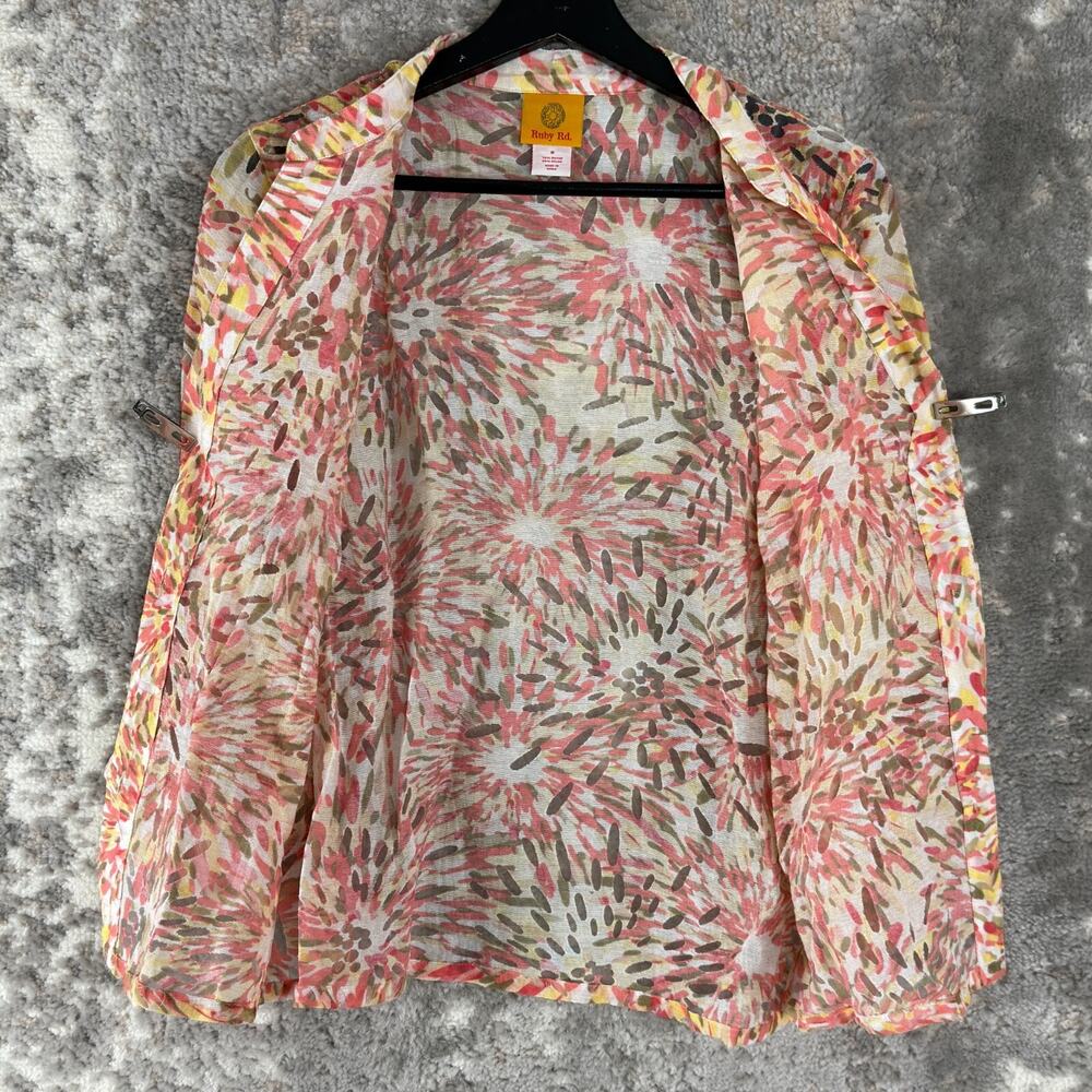 Ruby Rd Size 8 Abstract‎ Casual Button Top V Neck Collar Long Sleeve - Picture 3 of 8